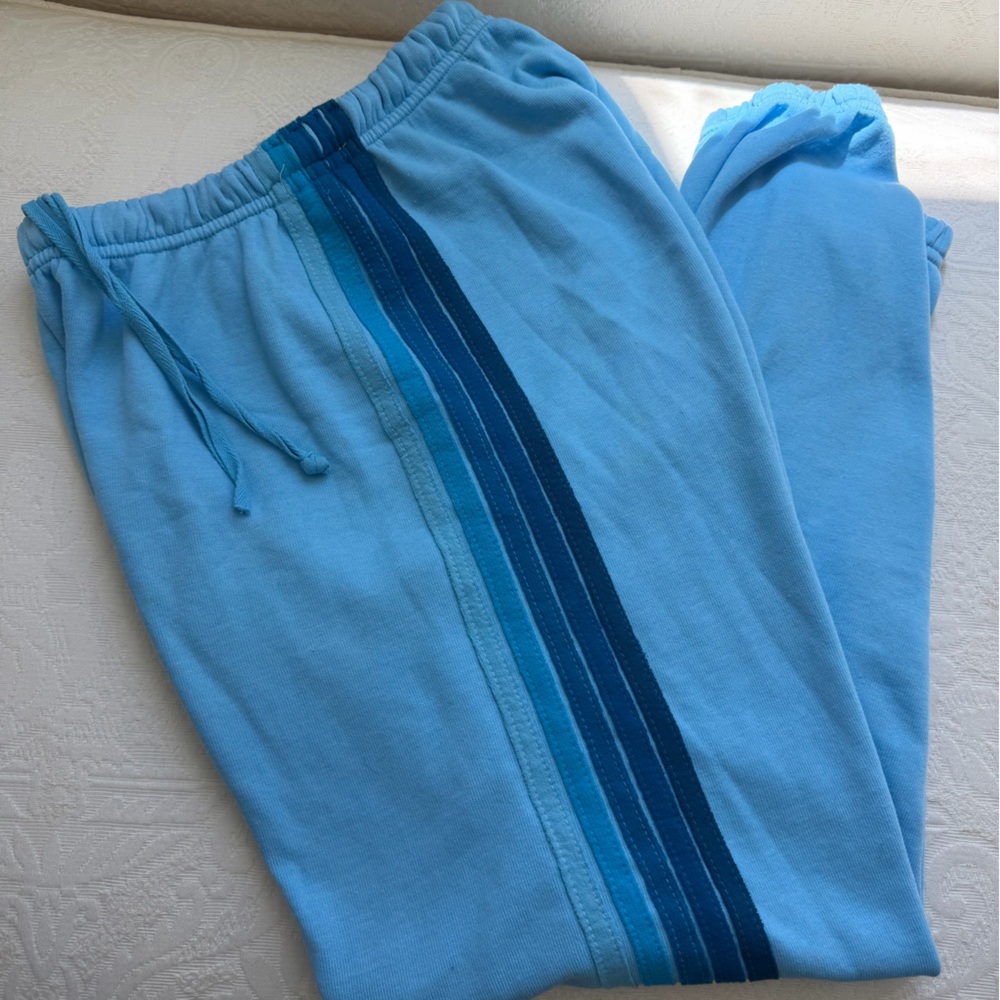 Aviator Nation Light Blue Track Pants with Navy Stripe Detail